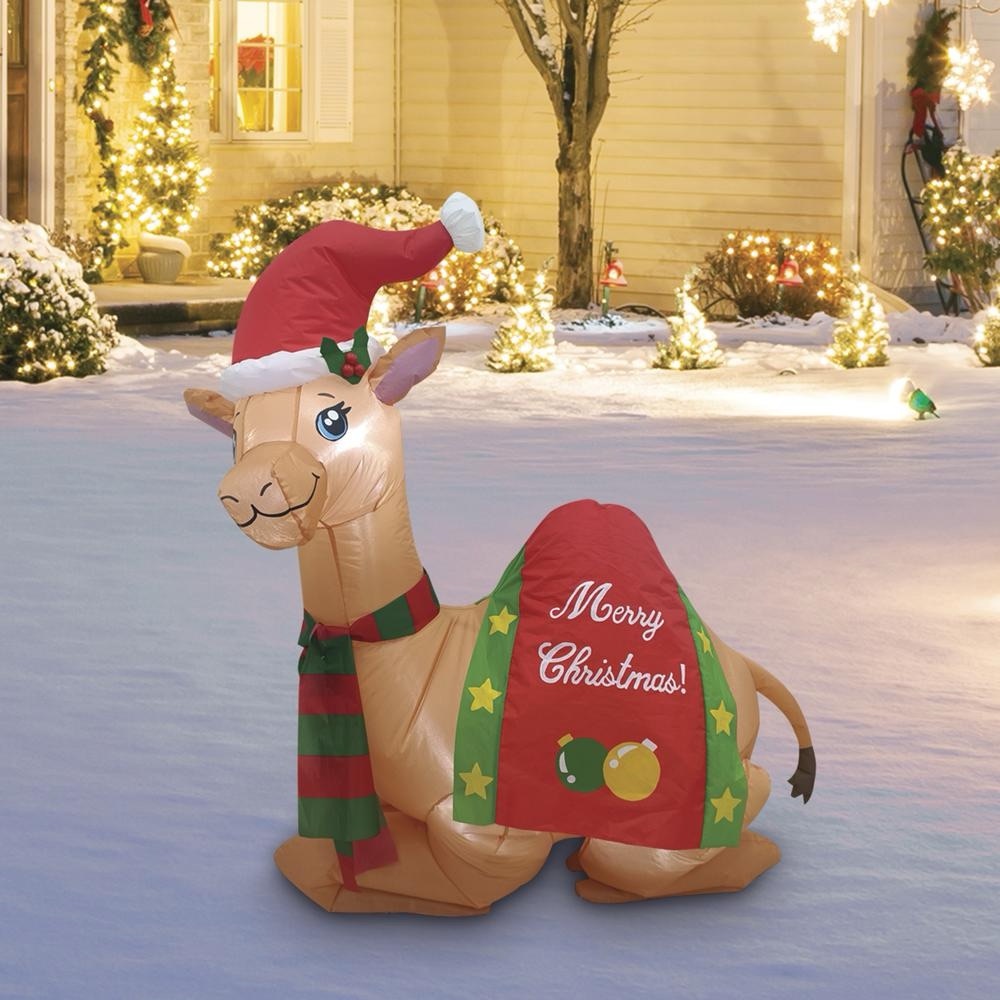 4' Camel Santa Hat Scarf Christmas Inflatable Holiday Outdoor Decor Lighted LED
